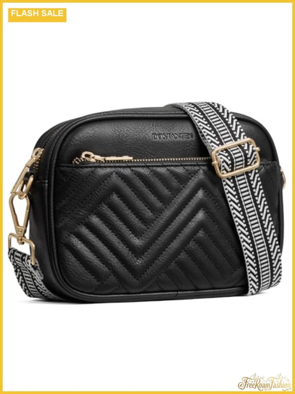 Quilted Small Crossbody Bag Vegan Leather RFID Wide Strap Purse